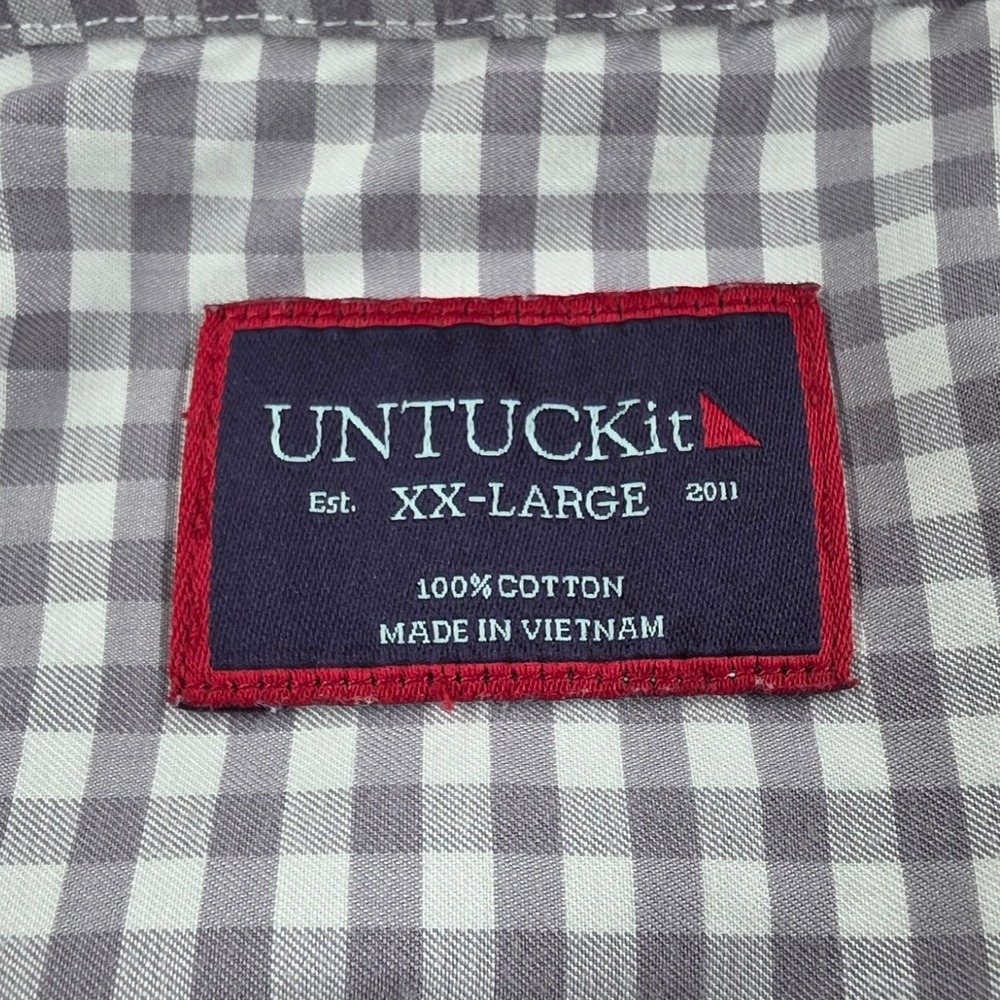UNTUCKit New Dunn Mens XXL Gingham Button Down Shirt Grey White Regular Fit - Picture 6 of 9